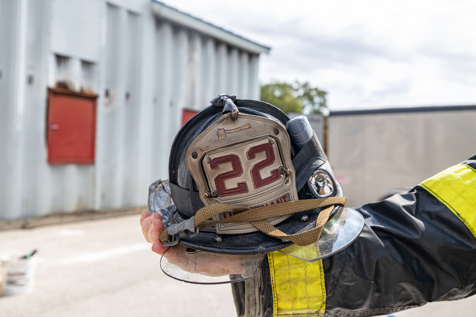 Two wildland firefighters talking during a break
